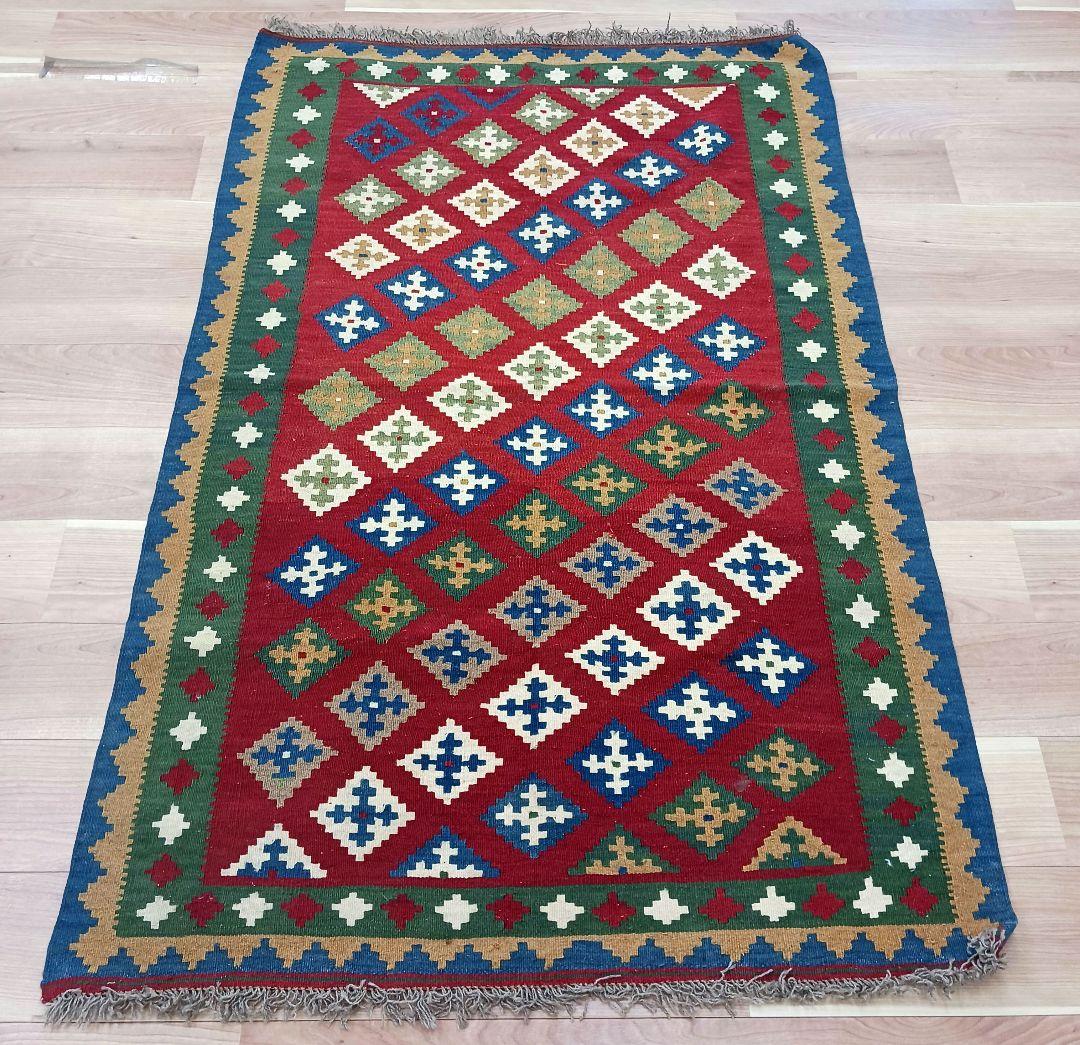 Y2658-1 イラン カシュガイ産 キリム 天然染料 ウール100% 絨毯