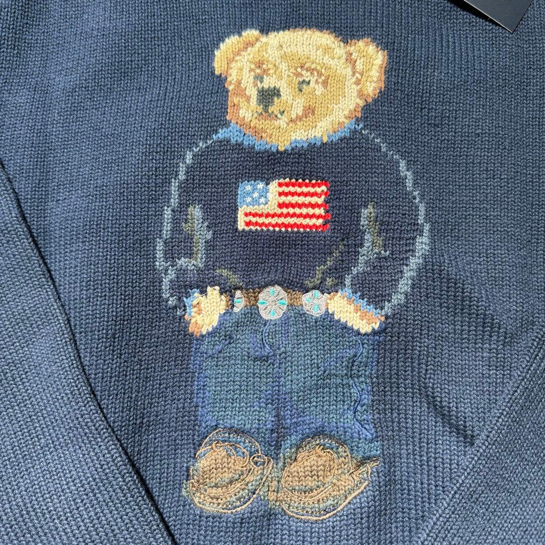 新品 L ポロベア ニット セーター ネイビー 国旗柄 メンズ レディース