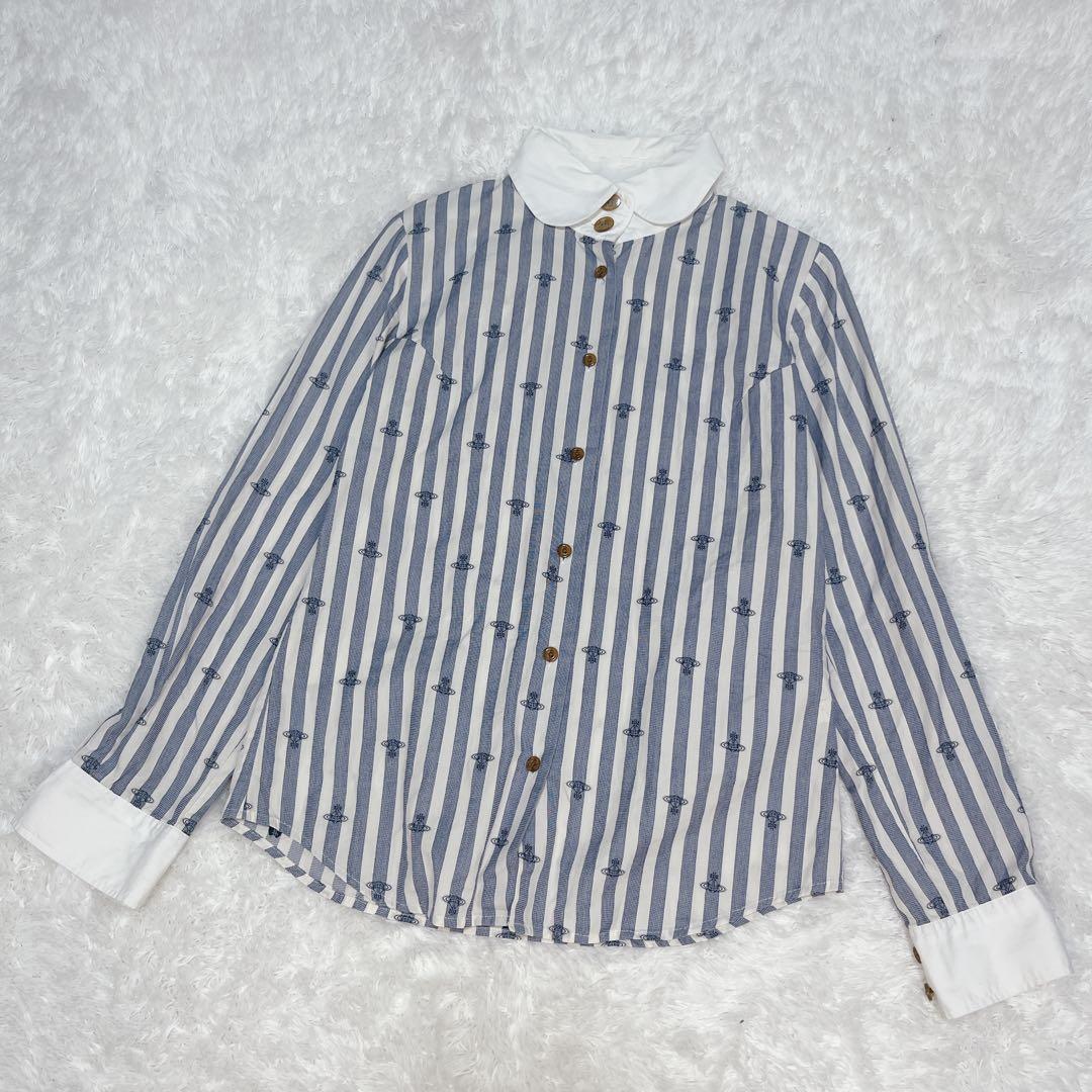 Vivienne Westwood 丸襟 オーブ ストライプ 長袖 シャツ M
