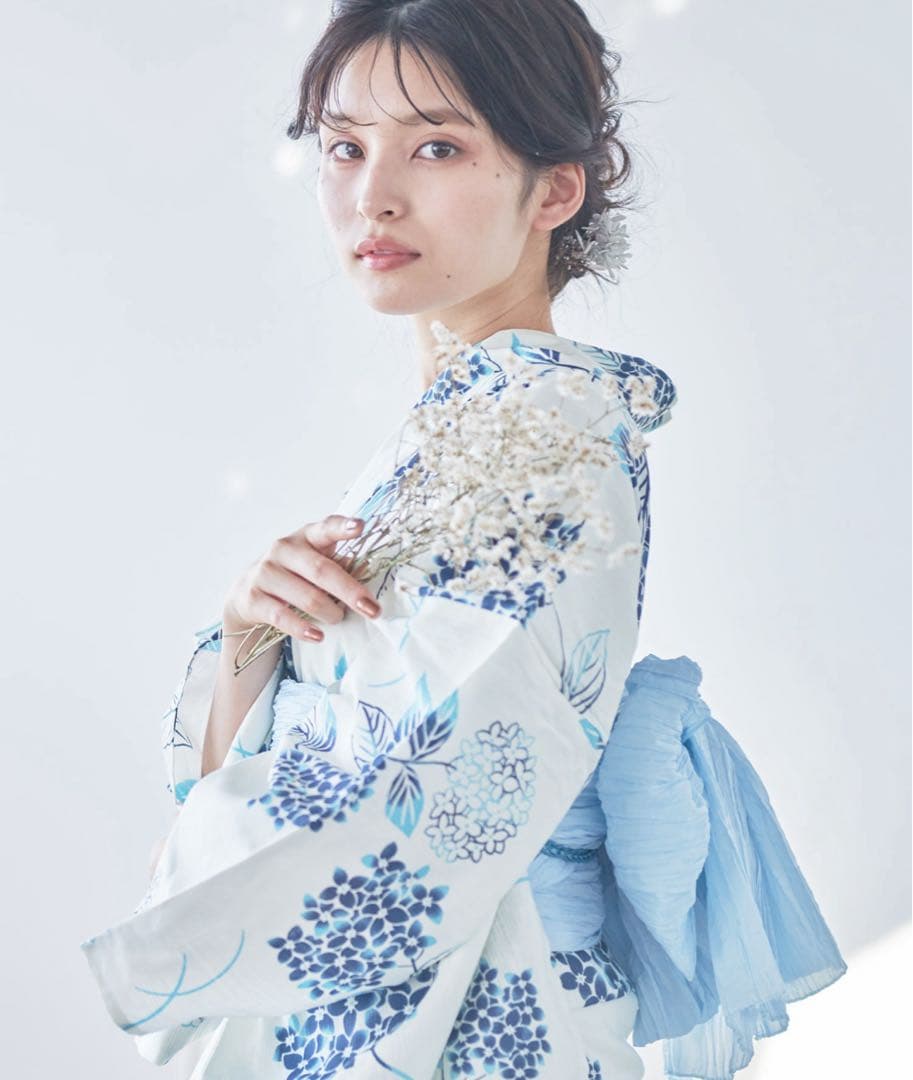 Dita浴衣　紫陽花柄　4点セット（ゆかた・しわへこ帯・下駄・腰ひも）バラ売り可