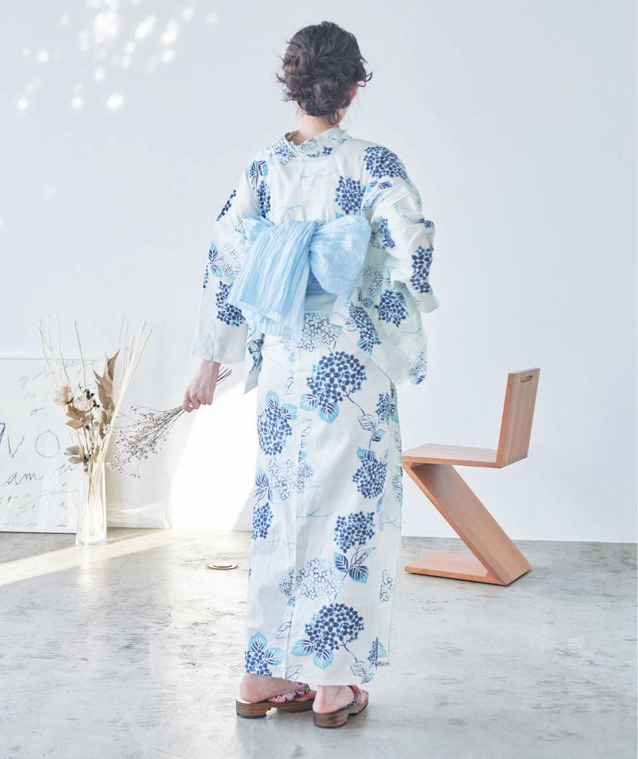 Dita浴衣　紫陽花柄　4点セット（ゆかた・しわへこ帯・下駄・腰ひも）バラ売り可