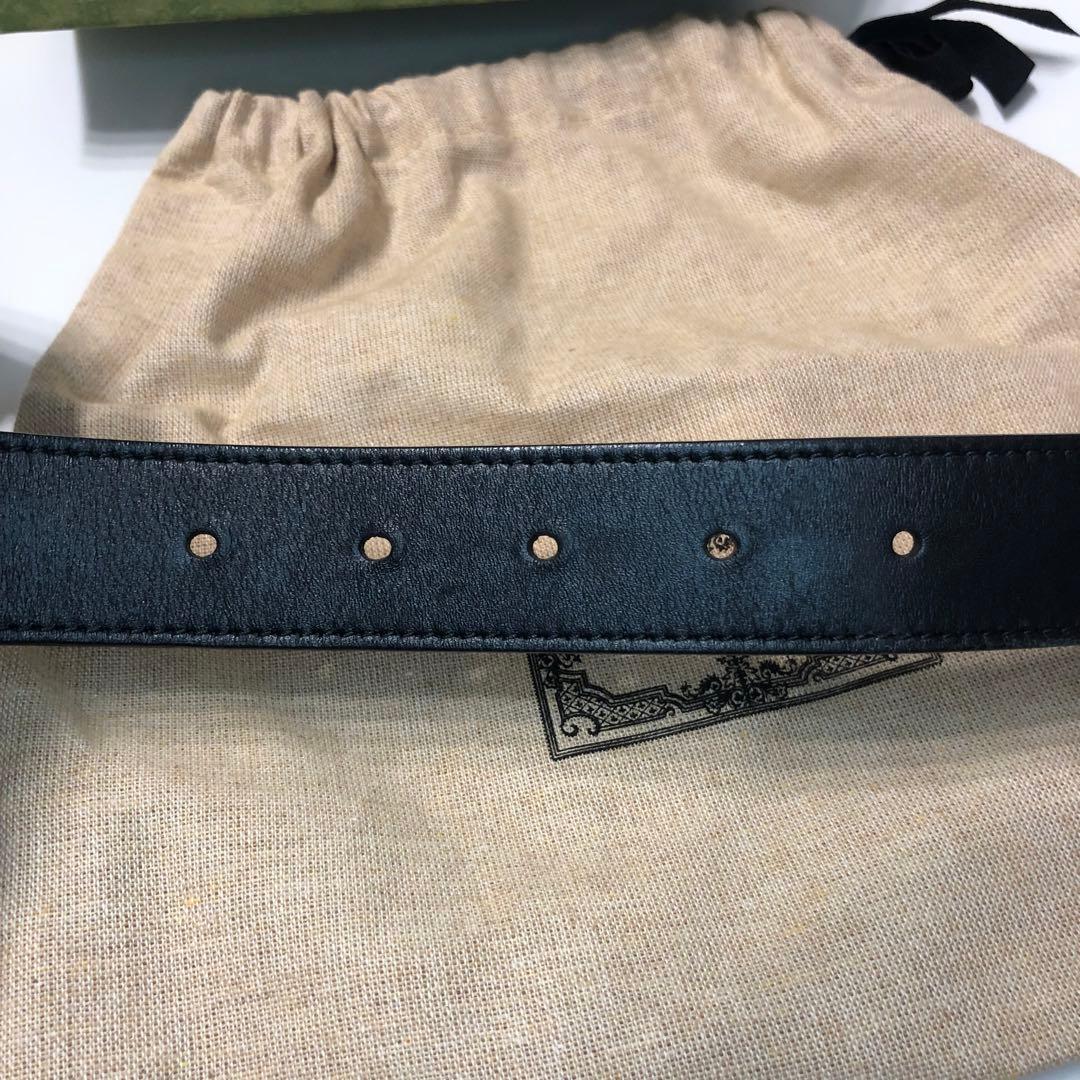 GUCCI ブラックレザーベルト GGロゴ ダブルGスリムベルト