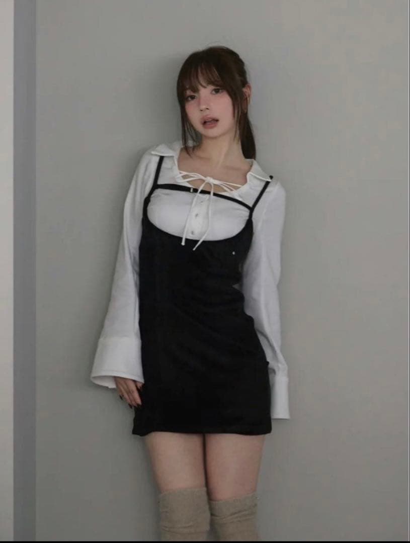 ワンピース andmary Betty velour mini dress black