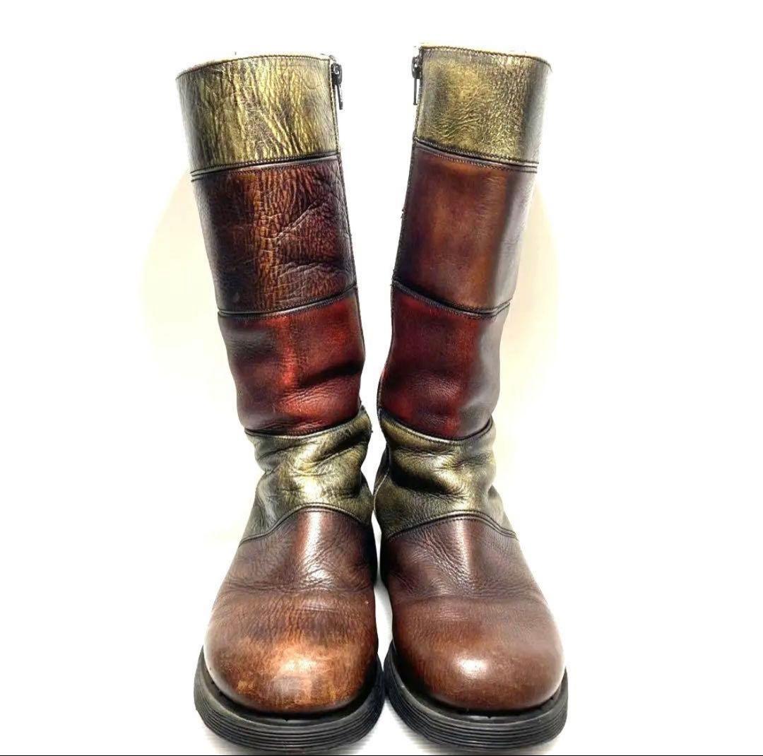 極希少】ドクターマーチン　ロングブーツ　バイカー　パッチワーク　サイドジップ