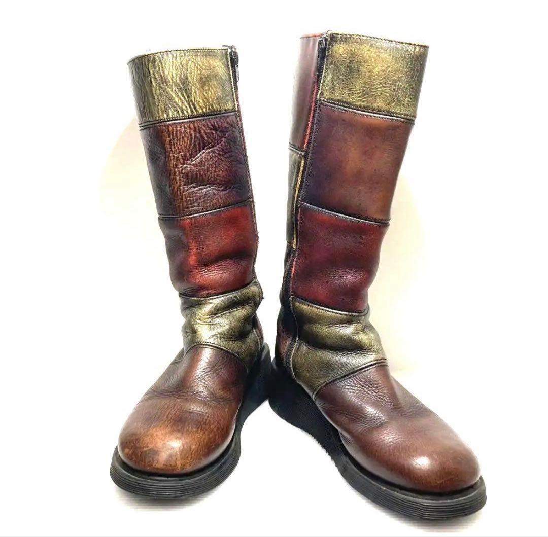 極希少】ドクターマーチン　ロングブーツ　バイカー　パッチワーク　サイドジップ