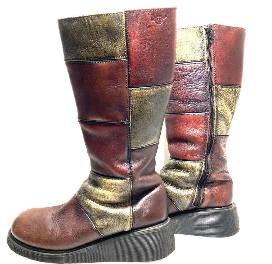 極希少】ドクターマーチン　ロングブーツ　バイカー　パッチワーク　サイドジップ