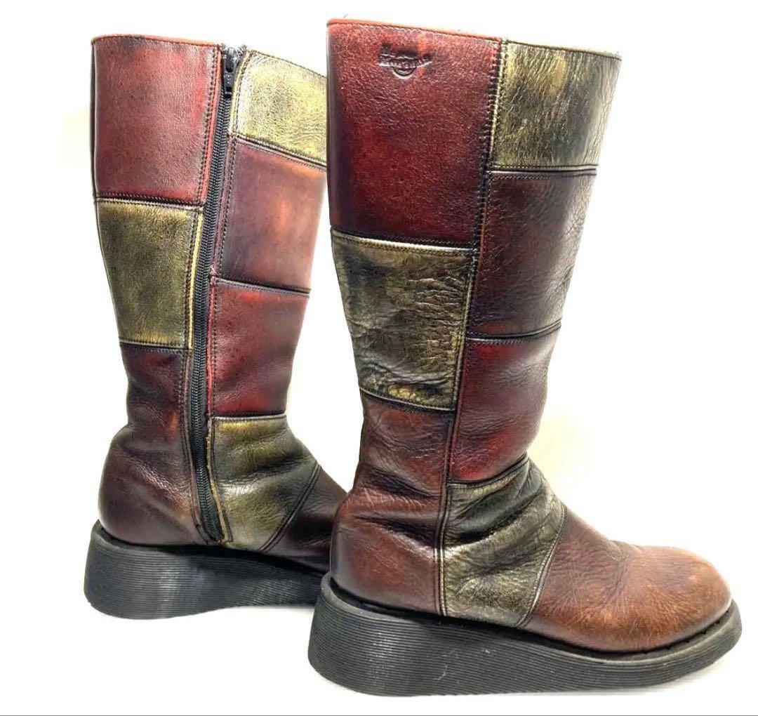 極希少】ドクターマーチン　ロングブーツ　バイカー　パッチワーク　サイドジップ