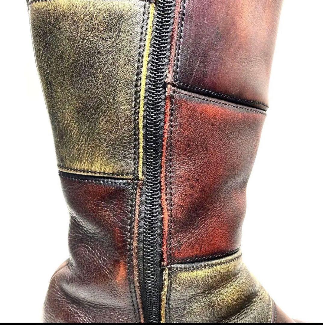 極希少】ドクターマーチン　ロングブーツ　バイカー　パッチワーク　サイドジップ