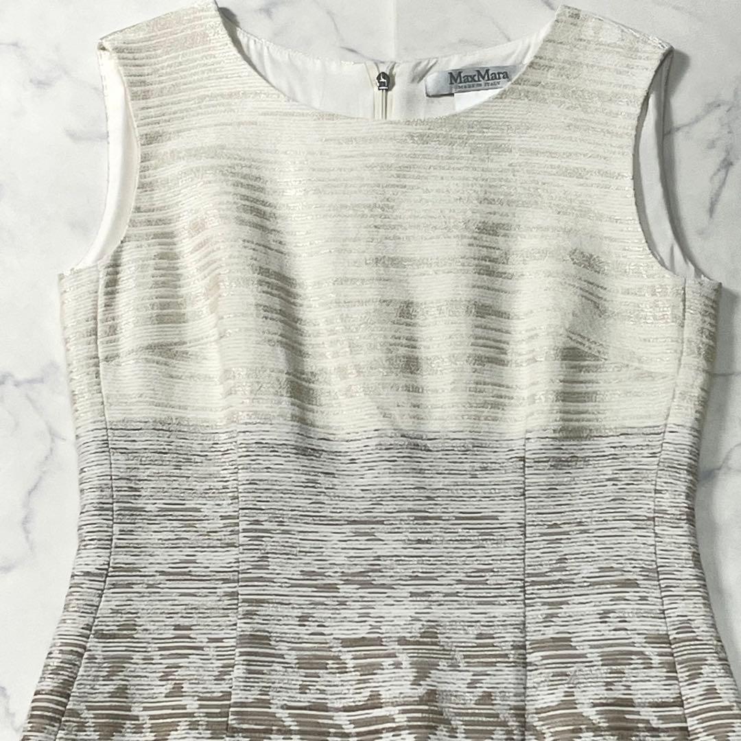 美品✨ 白タグ MaxMara シルク 千鳥柄 ノースリーブワンピース Mサイズ