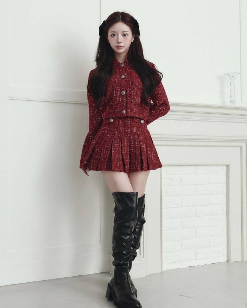 ダーリッチ ツイードチェックプリーツミニスカート 【Sサイズ】RED