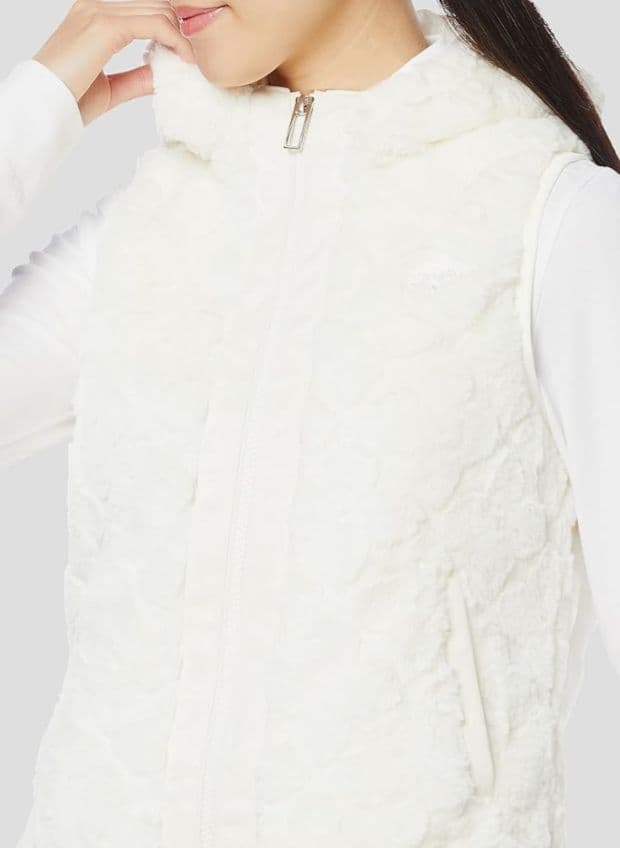 ◆Callaway キャロウェイ フラワージャガード ファーフードベスト　白◆