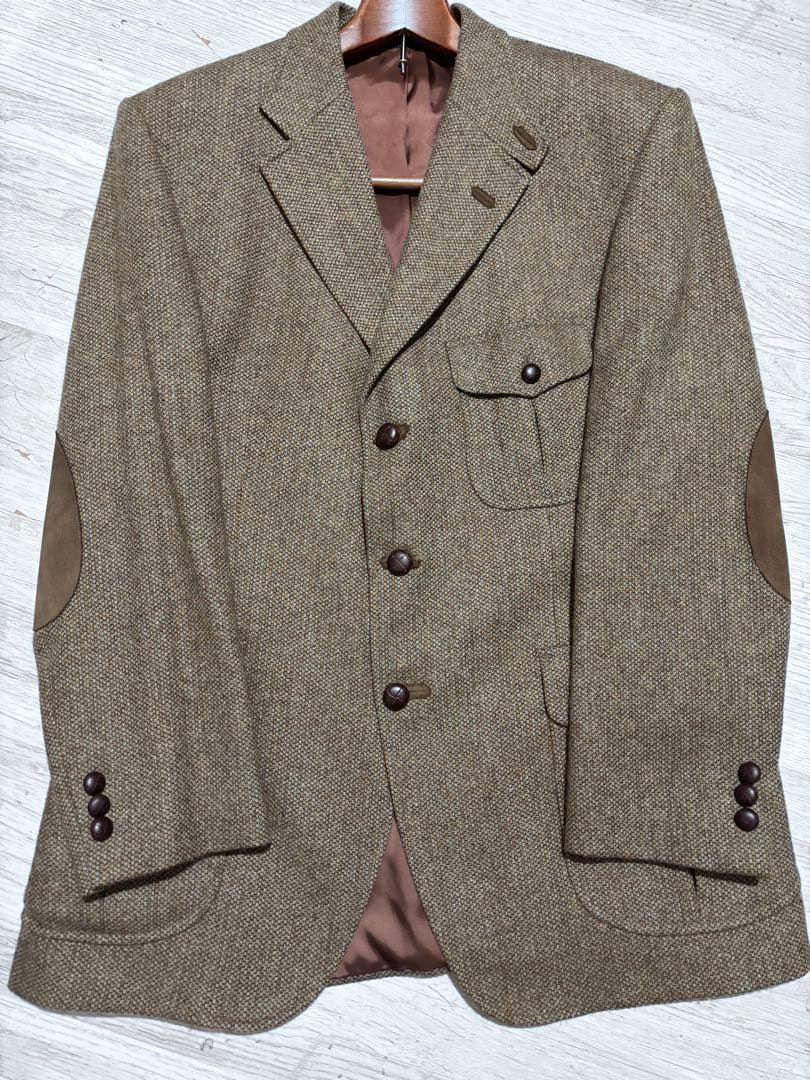 DAKS ブラウンツイード ハンティングジャケット　エルボーパッチ