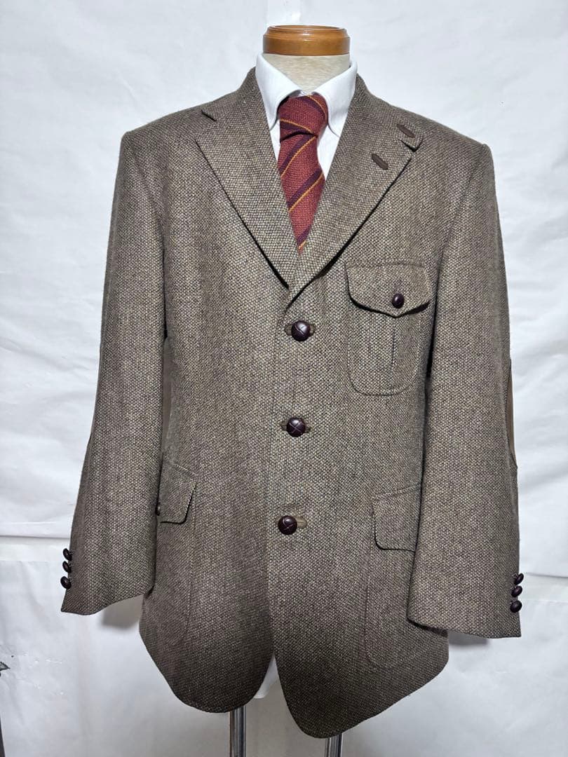 DAKS ブラウンツイード ハンティングジャケット　エルボーパッチ