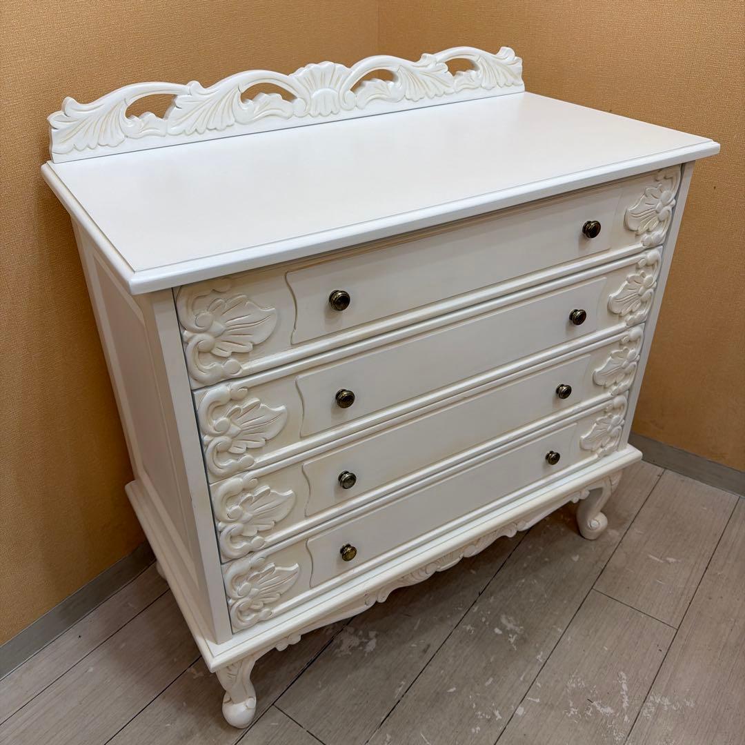 ロココ調 アンティーク風 猫脚 チェスト 4段 姫系 白家具