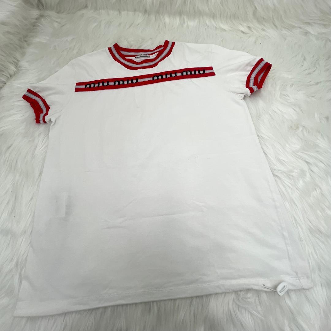 ミュウミュウ　半袖Ｔシャツ　ホワイト　ロゴ Sサイズ　MIUMIU