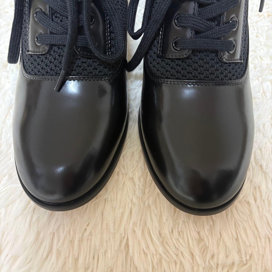 未使用に近い JILLSTUART レースアップニットシューズ レザー 黒 24