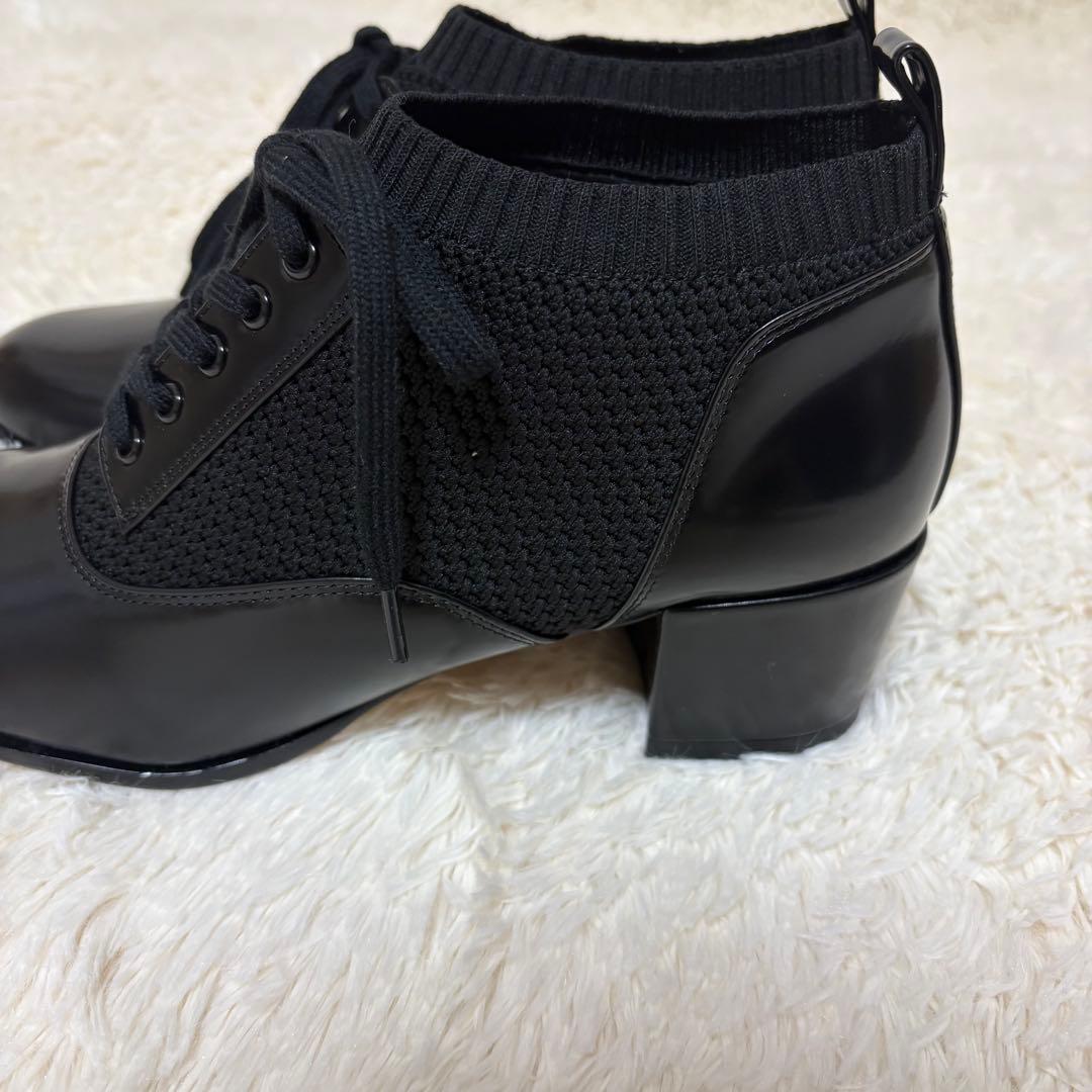 未使用に近い JILLSTUART レースアップニットシューズ レザー 黒 24