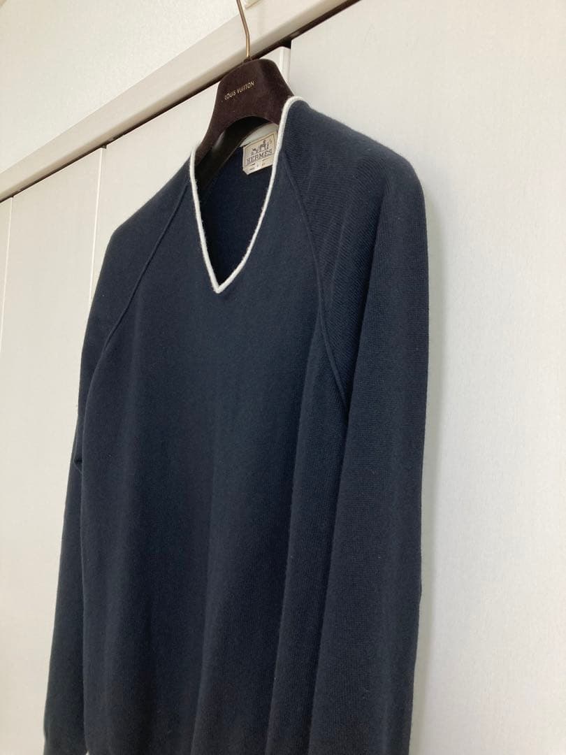 ☆ 美品☆ エルメス　カシミアコットンVネック　ニットセーター　L