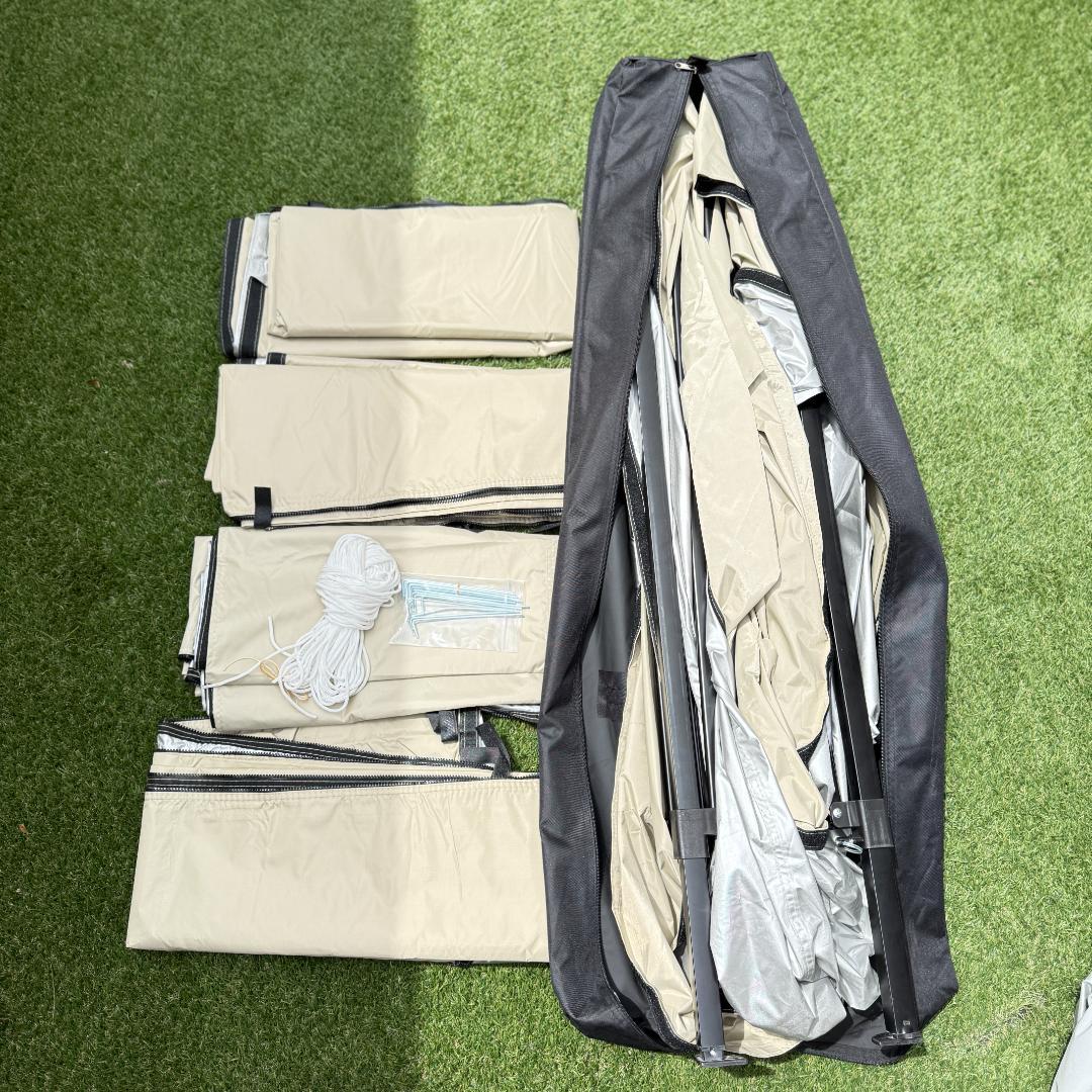 サイドシート付き タープテント 3m×3m ワンタッチ テント サンドベージュ