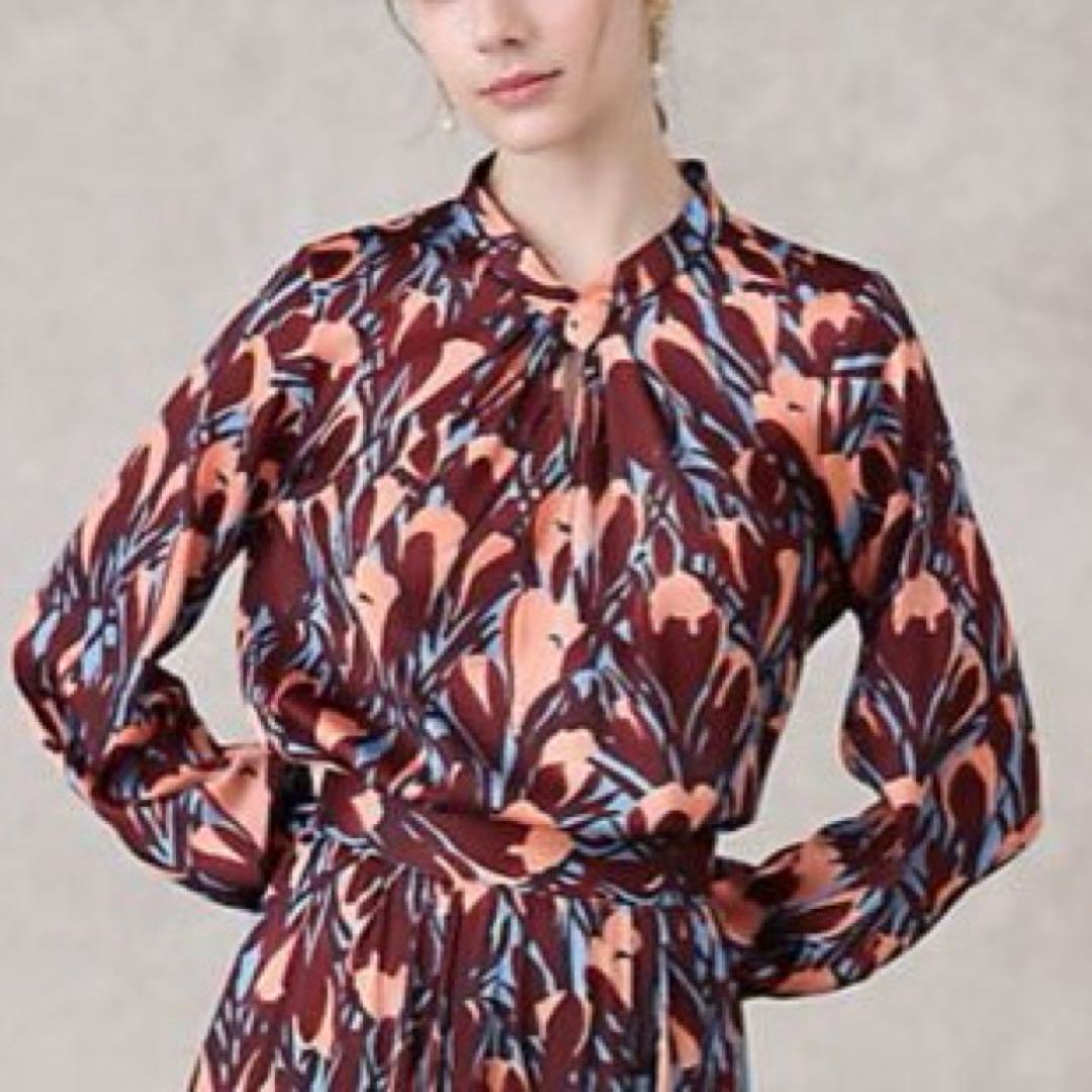 25AW ANAYI アナイ ペイントフラワープリントスリットネック ブラウス