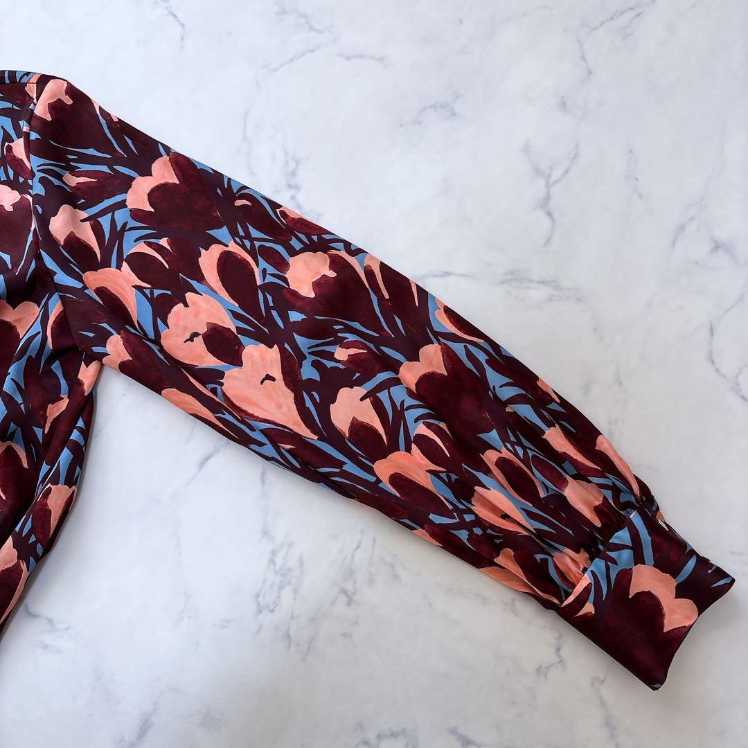 25AW ANAYI アナイ ペイントフラワープリントスリットネック ブラウス