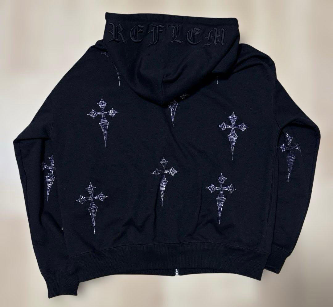REFLEM レフレムクロス　総柄　ラインストーン　ZIPパーカー　ブラック