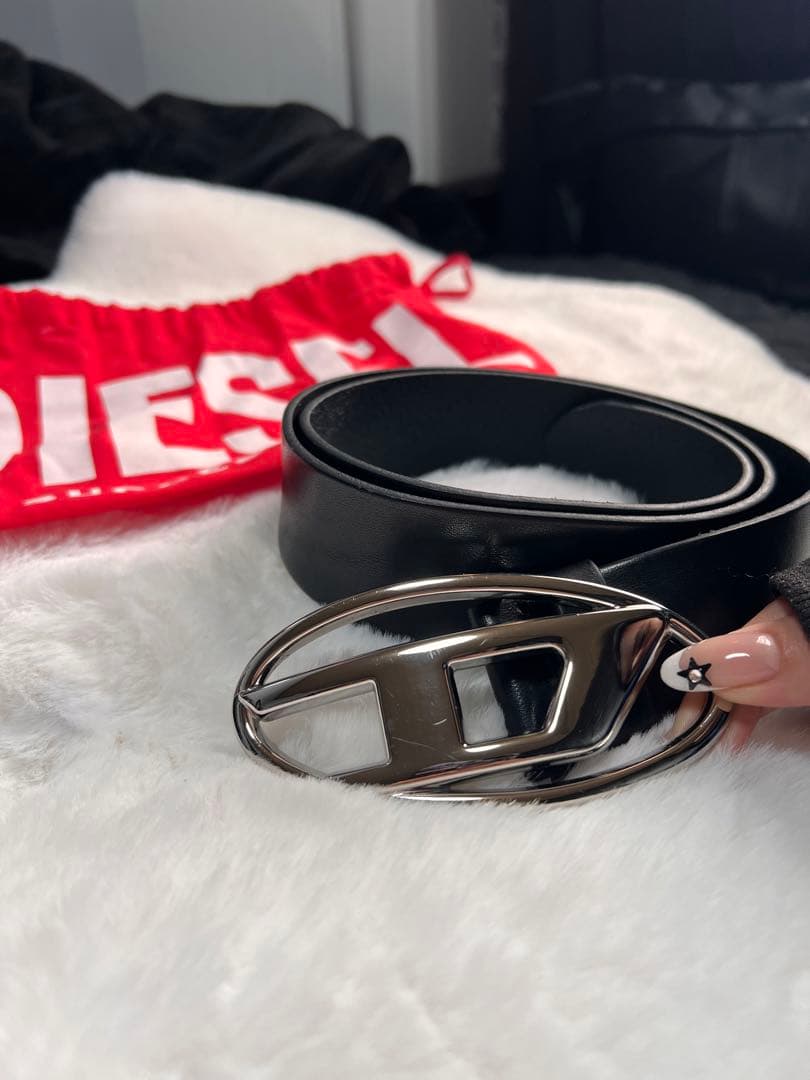DIESEL ブラックベルト シルバーバックル サイズ　80