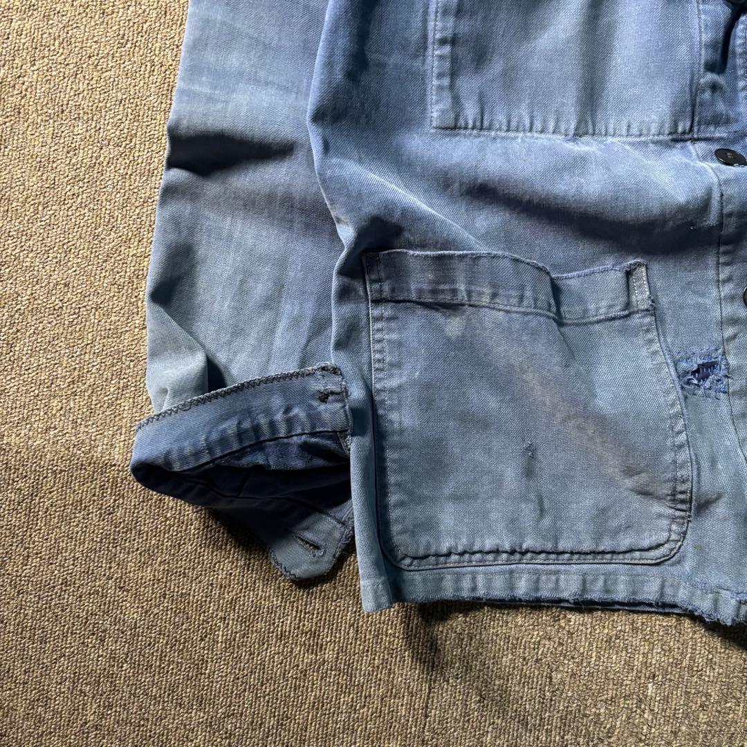 ユーロヴィンテージ ワーク エンジニアジャケット 鬼フェード ダメージ ナス紺