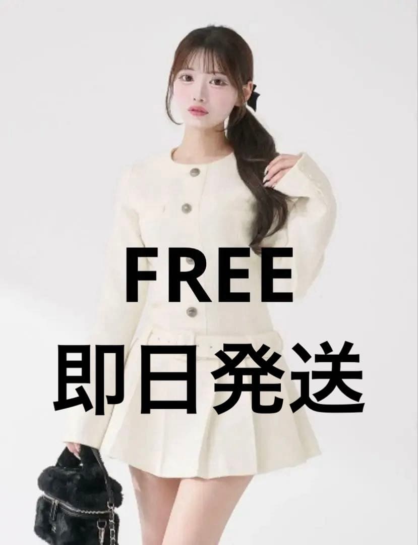 Darich ダーリッチ ボックスプリーツツイードミニワンピース ホワイト