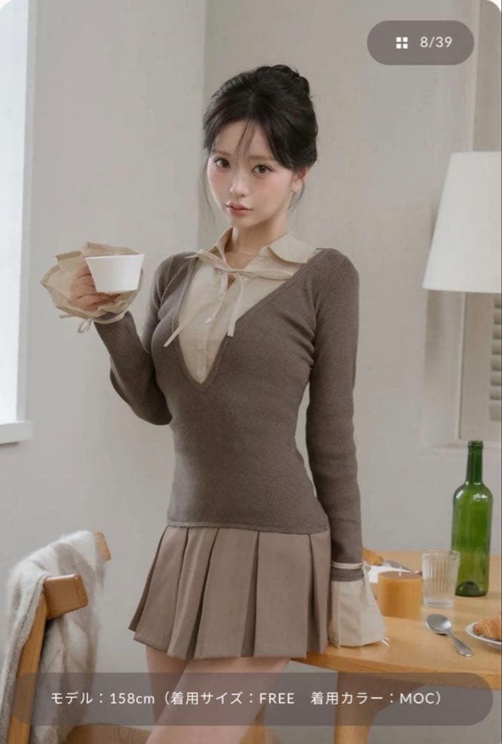 新品Darich ダーリッチ シャツドッキングプリーツミニワンピース　モカ