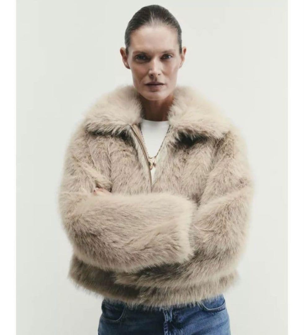 ZARA ダブルフェイス フェイクファージャケット S モールグレー