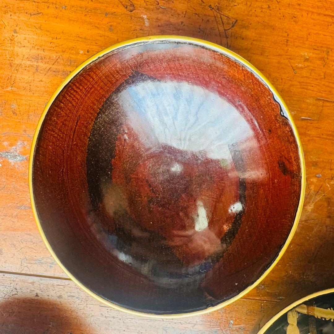 黒漆金彩花文溜塗吸物椀　お吸い物　　黒漆椀　木製椀3客セット　祝膳に　溜め塗り