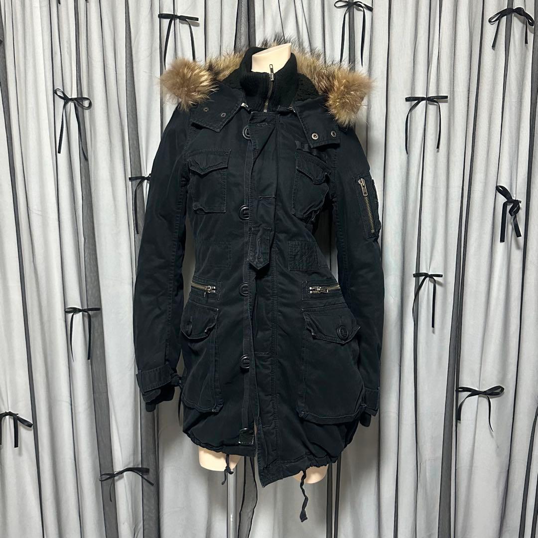 平成ギャル y2k　リアルファー付きミニタリーモッズコート　黒　グランジ　ダウン