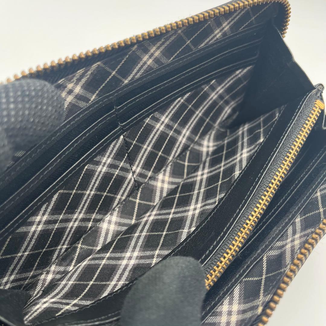 希少 バーバリーブルーレーベル 長財布 ラウンドジップ ブラック 金具ロゴ