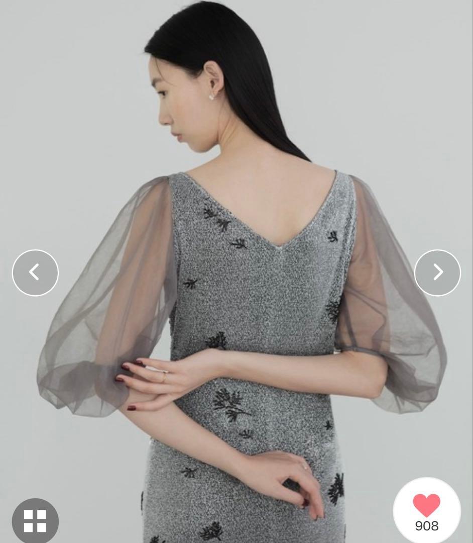 Leja シアーパフスリーブ パーティードレス