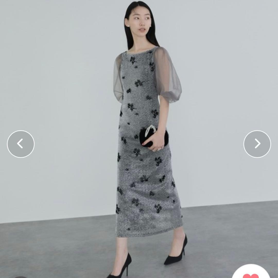 Leja シアーパフスリーブ パーティードレス