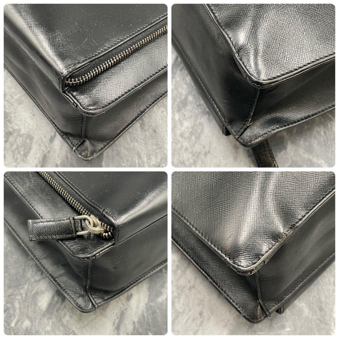 【良品】PRADA プラダ　ブリーフケース　サフィアーノレザー　ブラック　メンズ