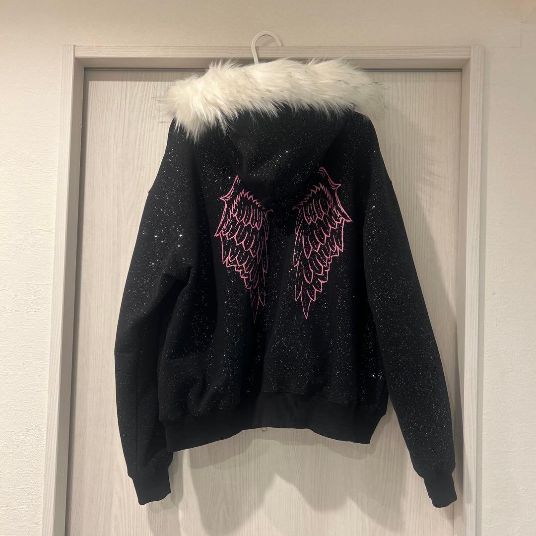 ジャケット・アウター Cross Logo Glitter Fur Zip Hoodie