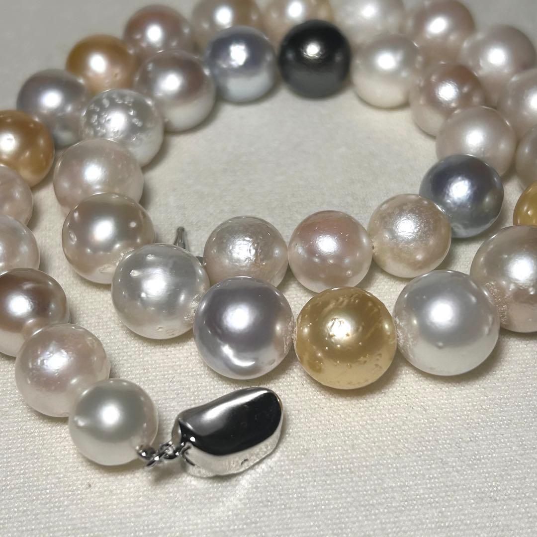 【テリ◎/大珠✨】黒蝶 白蝶 真珠 ネックレス 本真珠 パール マルチカラー