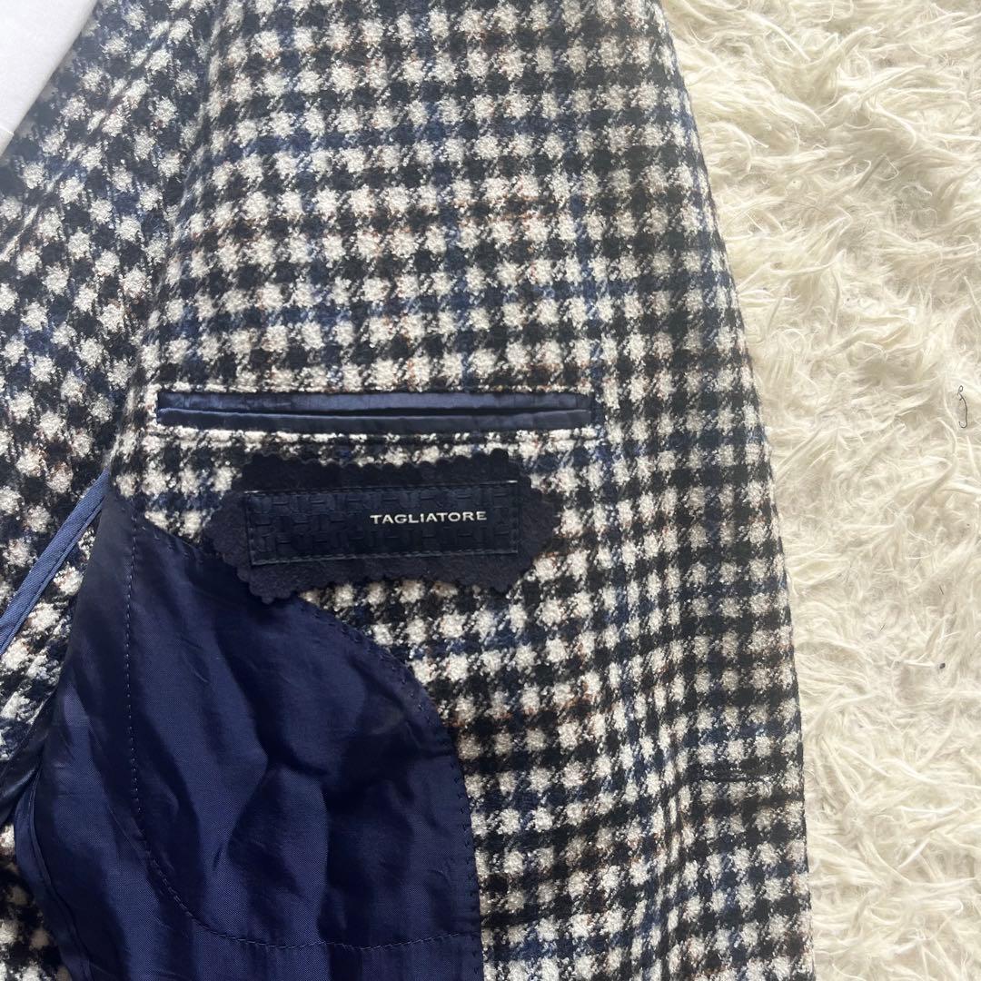 <美品>TAGLIATORE 新ロゴ チェック ツイード ジャケット サイズ48