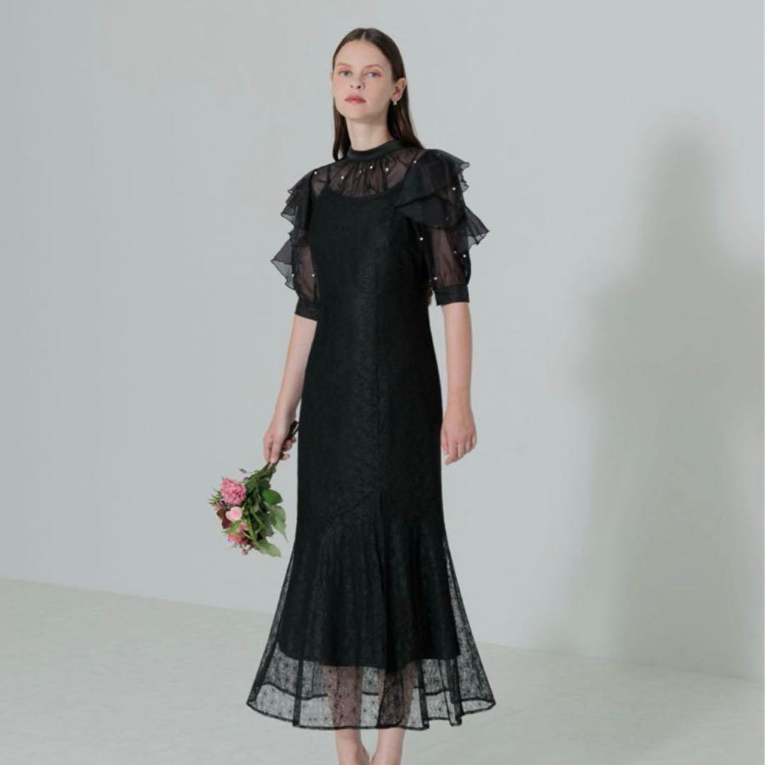 萌*香様 【LEJA】2WAYパール付きシアーレースバックリボンボレロスリットキ