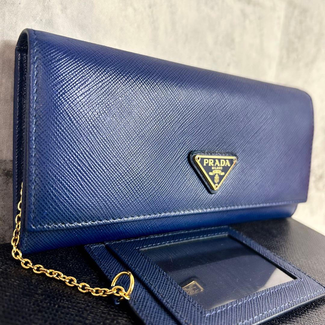 【美品 希少色】プラダ 長財布 三角ロゴ サフィアーノレザー
