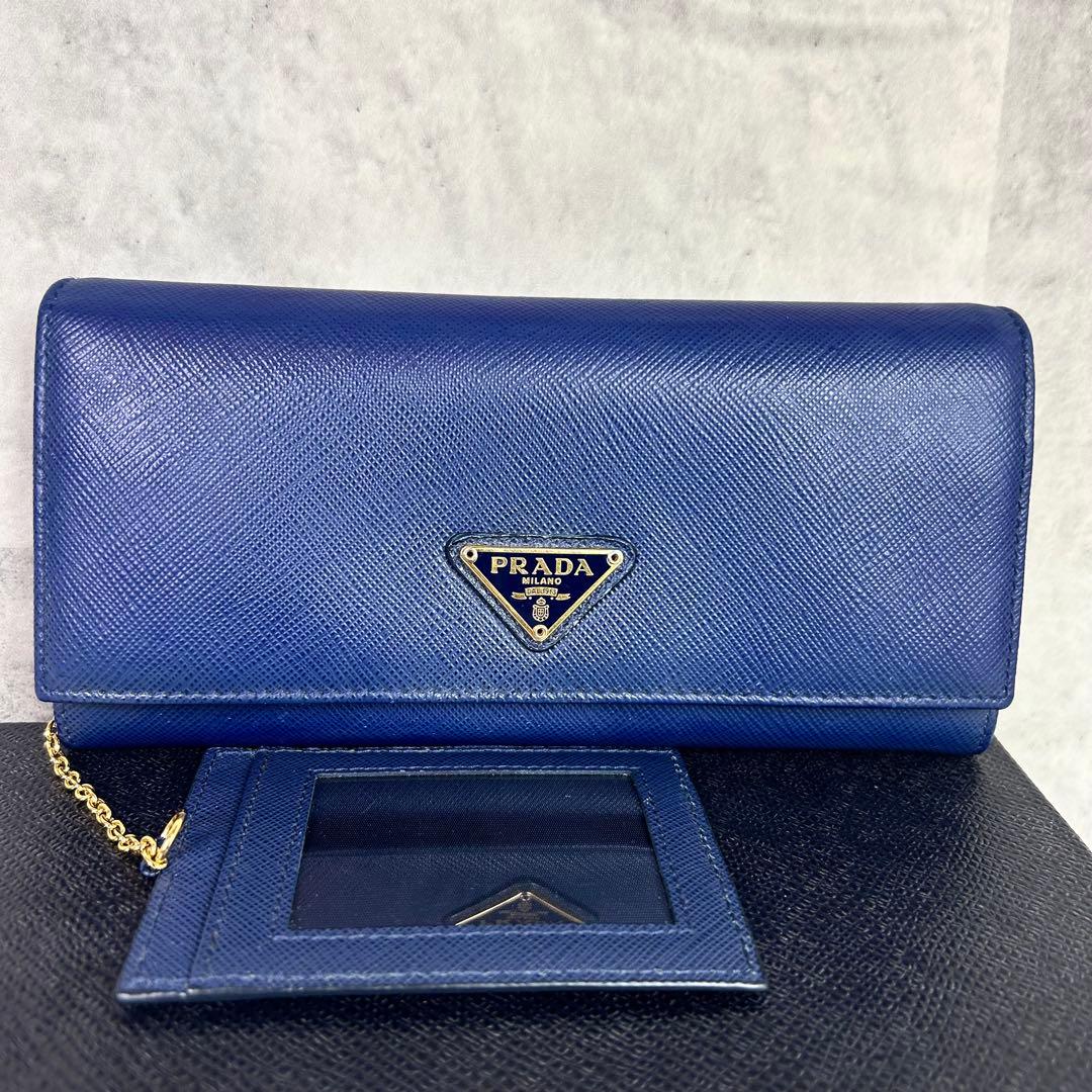 【美品 希少色】プラダ 長財布 三角ロゴ サフィアーノレザー