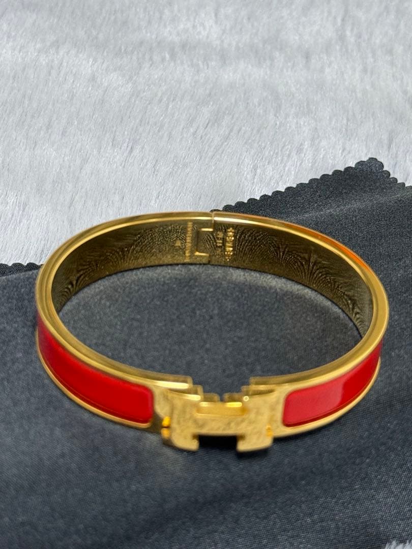 エルメス　クリッククラックH バングル　赤　ゴールド
