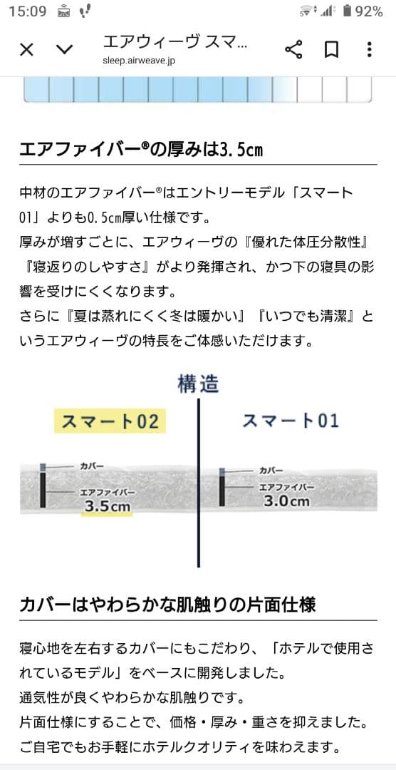 エアウィーヴ スマート02 シングル
