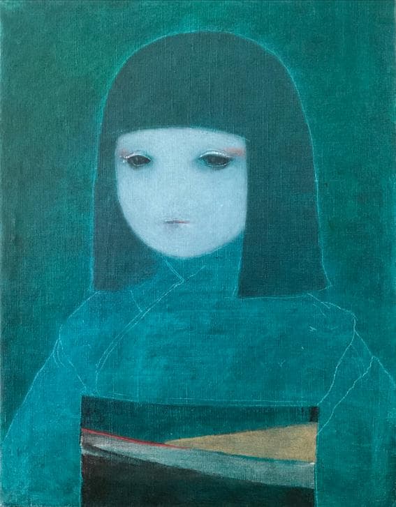 ❤️新作 油絵 菅家令子絵 絵画インテリアF6-010526 市松日本人形可愛い