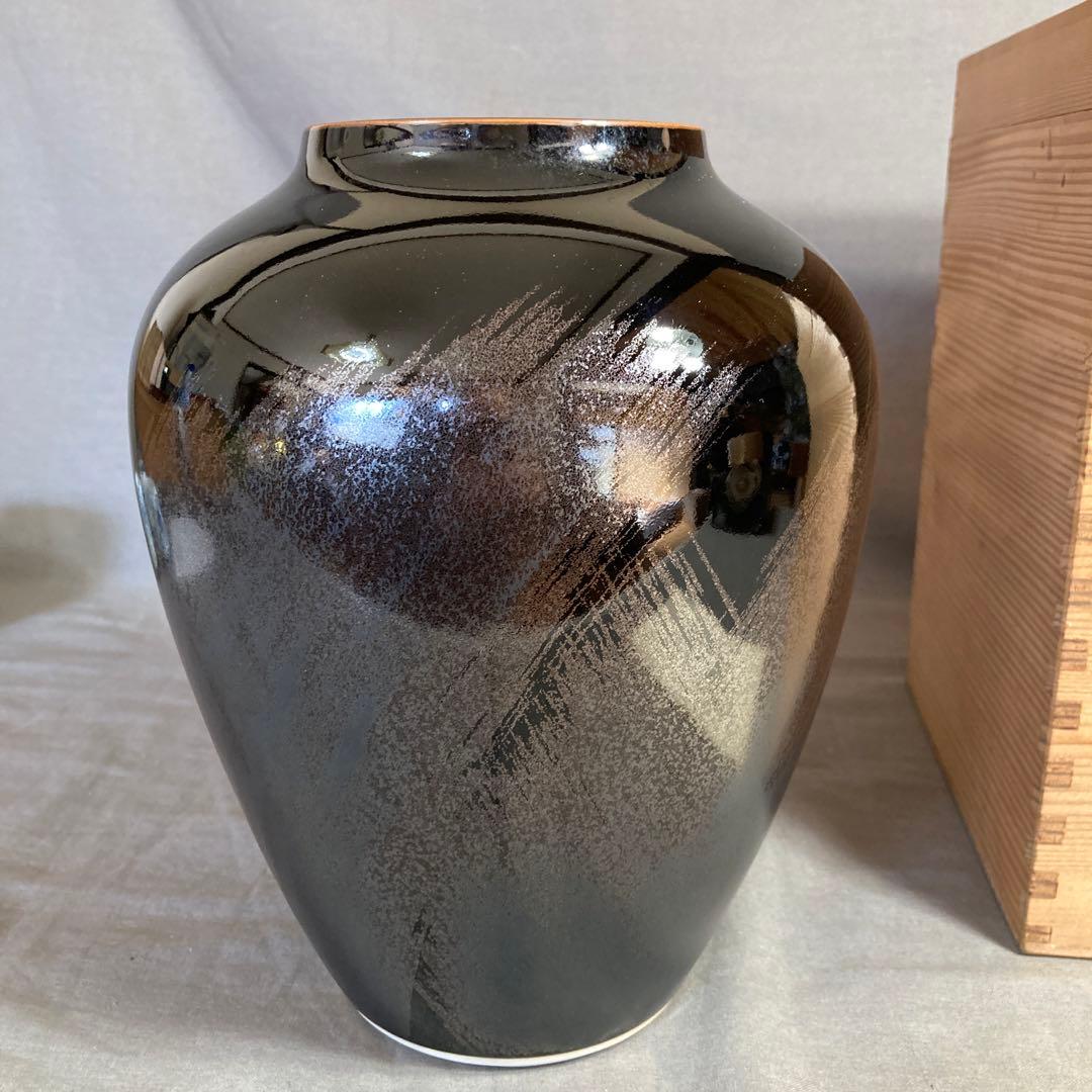 【青木龍山】文化勲章受章　日本芸術院会員　日本の名窯　青木龍山作　天目波濤　花瓶