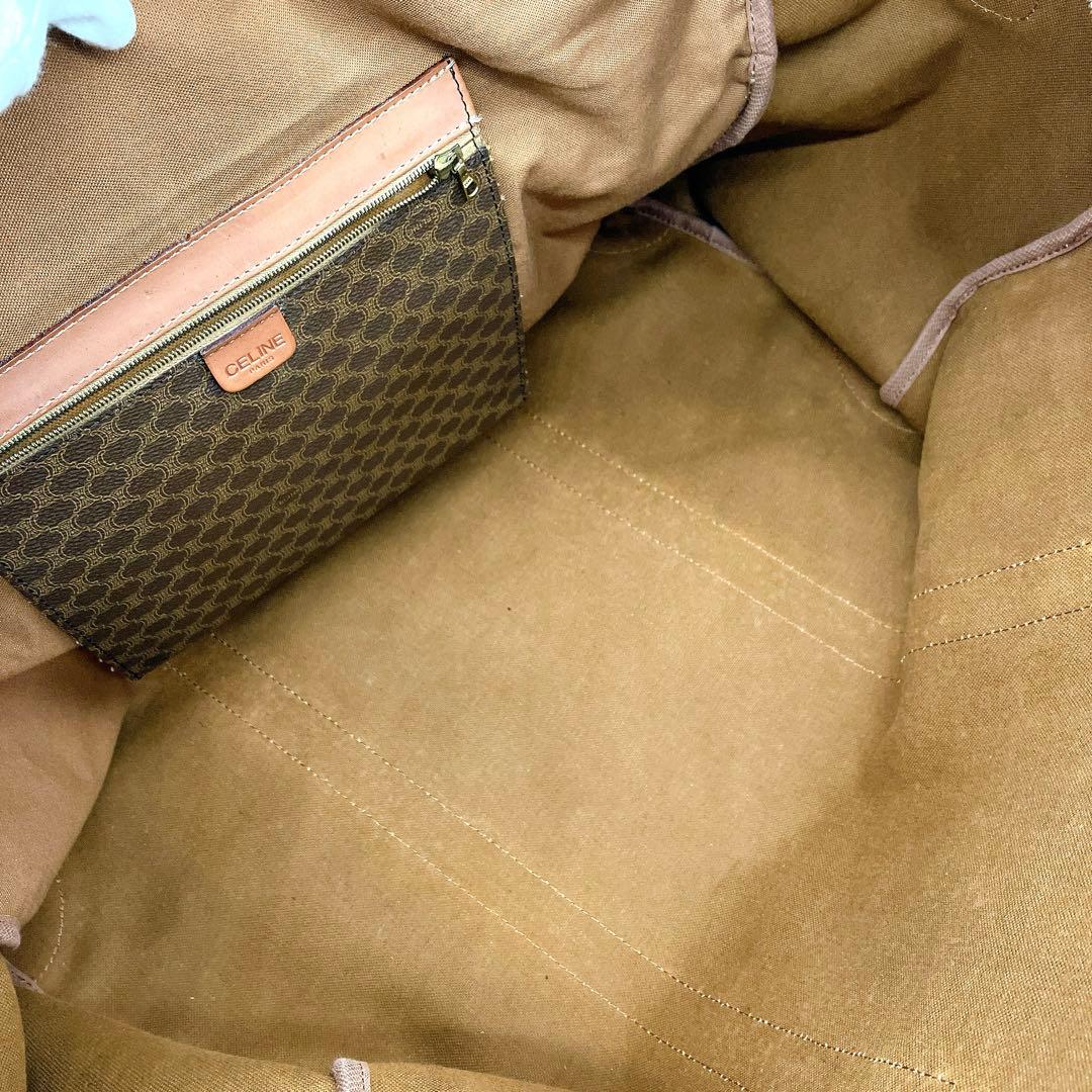 【CELINE】ボストンバッグ　ゴールド金具　マカダム柄　PVC ブラウン