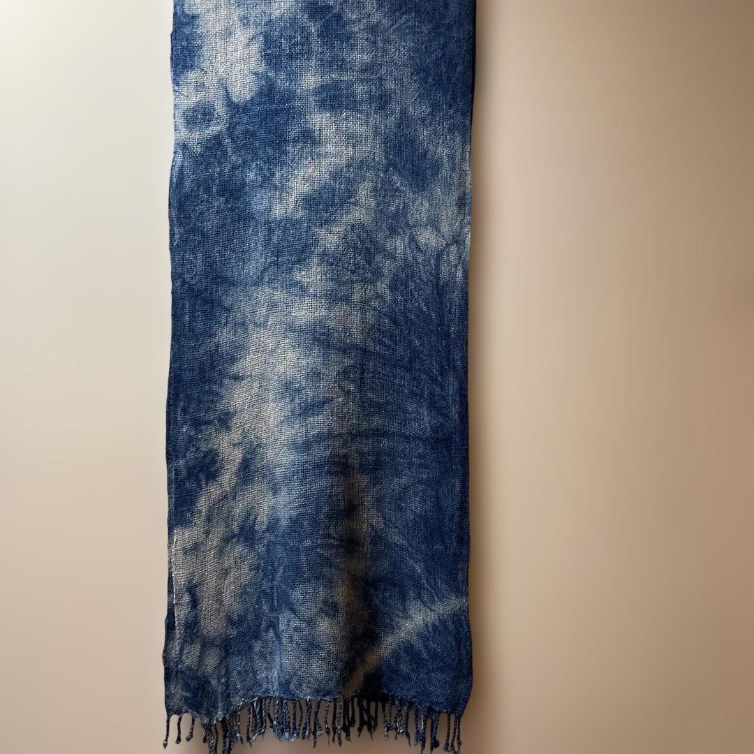 藍染　ヘンプストール　ヘンプ100% 手織り　かご染　くびまき　天然染料