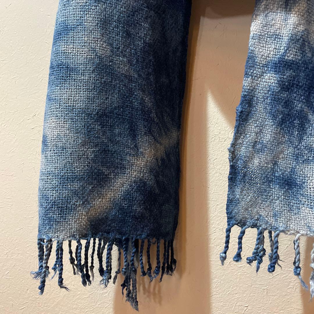 藍染　ヘンプストール　ヘンプ100% 手織り　かご染　くびまき　天然染料